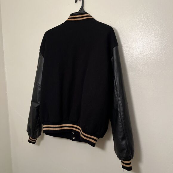 NEW ZLANDER Vintage 90s Leather & Wool Letterman Varsity Heavyweight Jacket- XL - Picture 8 of 9